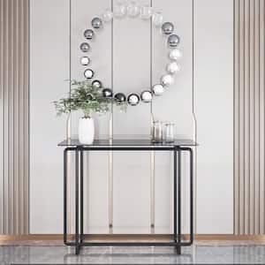 34.65 in. Black Rectangle Single Layer Tempered Glass Rectangular Console Table