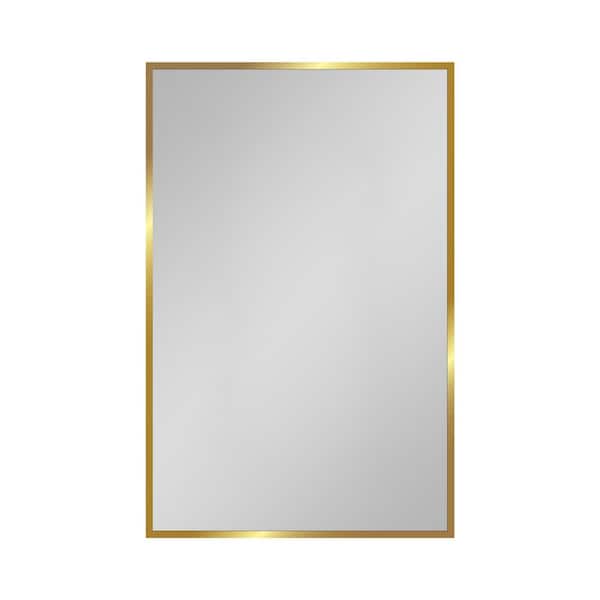Unbranded Gold and White 16 in W x 28 in. H Cottage Rectangle Iron Framed Mirror Wall Mirror Bathroom Vanity Mirror