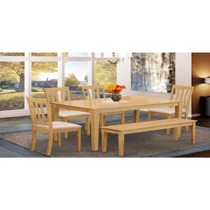 6-Piece Rectangle Natural Oak Finish Solid Wood Top Dining Table with 1 Bench, 4 Chairs with Lattice Back