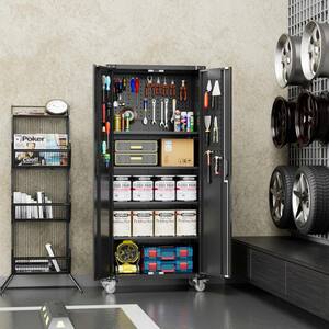 31.5 in. W x 72 in. H x 16.5 in. D Rolling Lockable Freestanding Cabinet with 4 Shelves for Garage and Home in Black