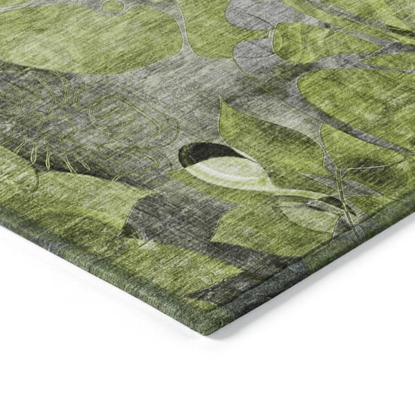 Fern Green and Gray 3 ft. x 5 ft. Woven Floral Rectangle Indoor/Outdoor Area Rug