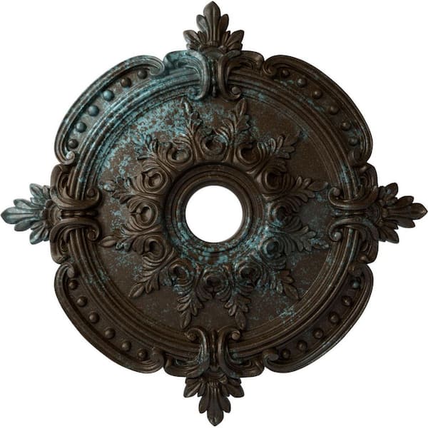 Ekena Millwork 1-5/8" x 28-3/8" x 28-3/8" Polyurethane Benson Classic Ceiling Medallion, Hand-Painted Bronze Blue Patina