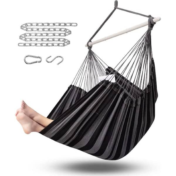 Hammock Chair Swing-Large Hanging Hammock Chair-Max 500 Lbs-63in Hammock Swing- Roomy & Heavy Duty, Black and Grey