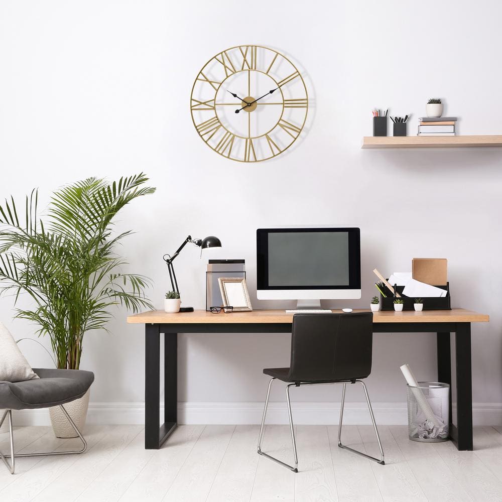 Oversized Gold Metal Roman Numeral Wall Clock