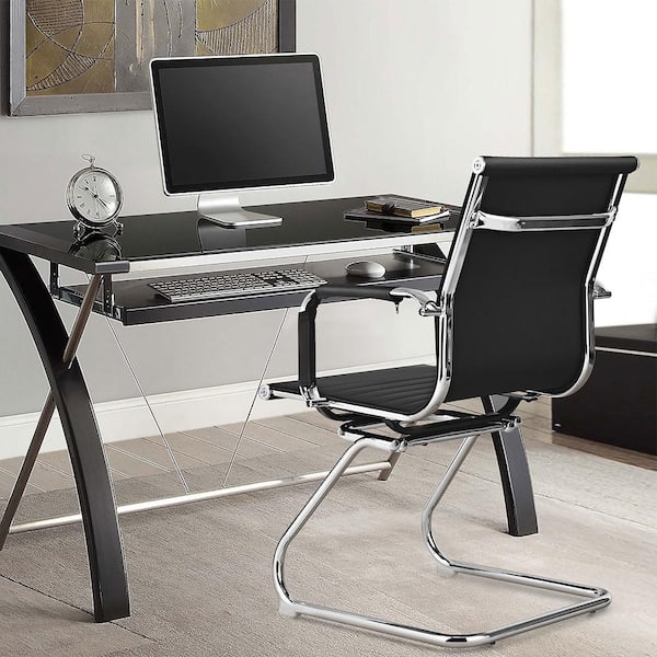 Set of 2 Black Faux Leather Seating Office Guest Chairs Waiting Room Chairs
