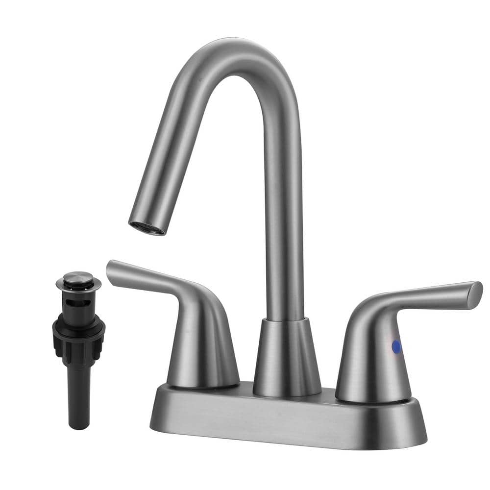 Brushed Nickel Double Handle Mid Arc Bathroom Faucet