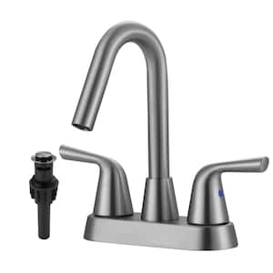 4 in. Centerset Double Handle High Arc Bathroom Faucet with Drain Kit Included in Brushed Nickel