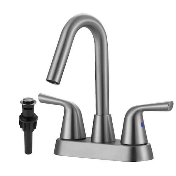 ARCORA 4 in. Centerset Double Handle High Arc Bathroom Faucet with Drain Kit Included in Brushed Nickel