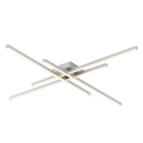 UMEILUCE 45.3 in. Minimalist Silver Linear Integrated LED Dimmable Flush Mount for Living Dining Room