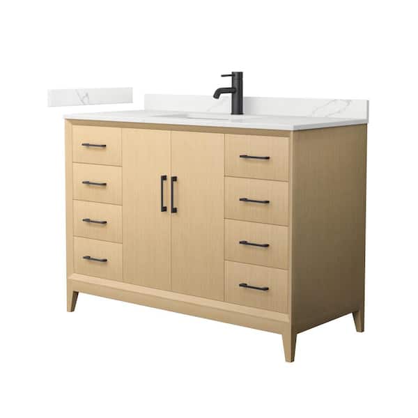 Janna 48 in. Single Freestanding White Oak Bath Vanity with Giotto Quartz Top (Assembled)