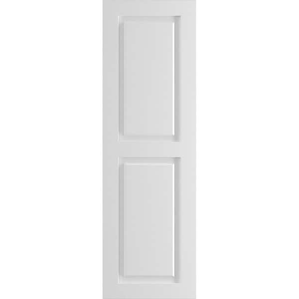 Ekena Millwork 12" x 66" True Fit PVC Two Equal Raised Panel Shutters, Unfinished (Per Pair)