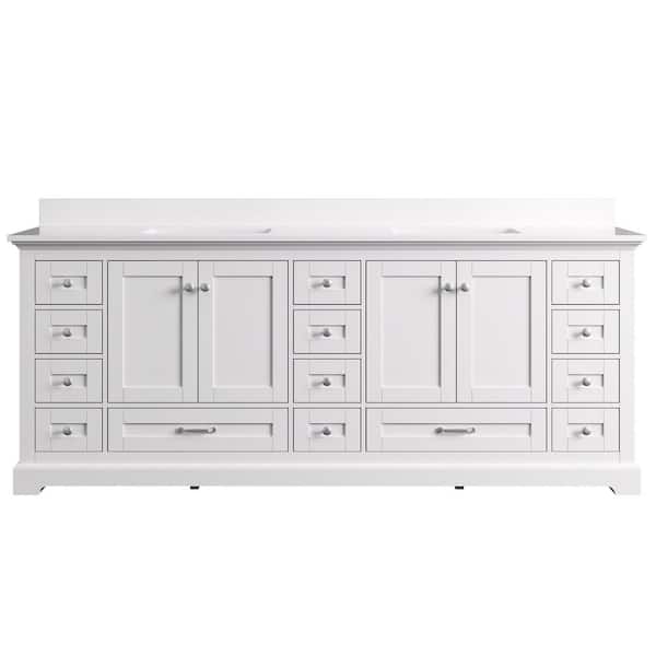 84 in. Freestanding White Bath Vanity with White Cultured Marble Top Assembled