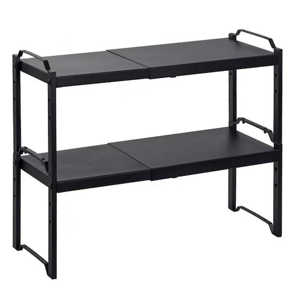 12.6 in. x 20.5 in. W Adjustable Black Counter Cupboard Pantry Organizer, Stackable Expandable Cabinet Shelves (2-Pack)