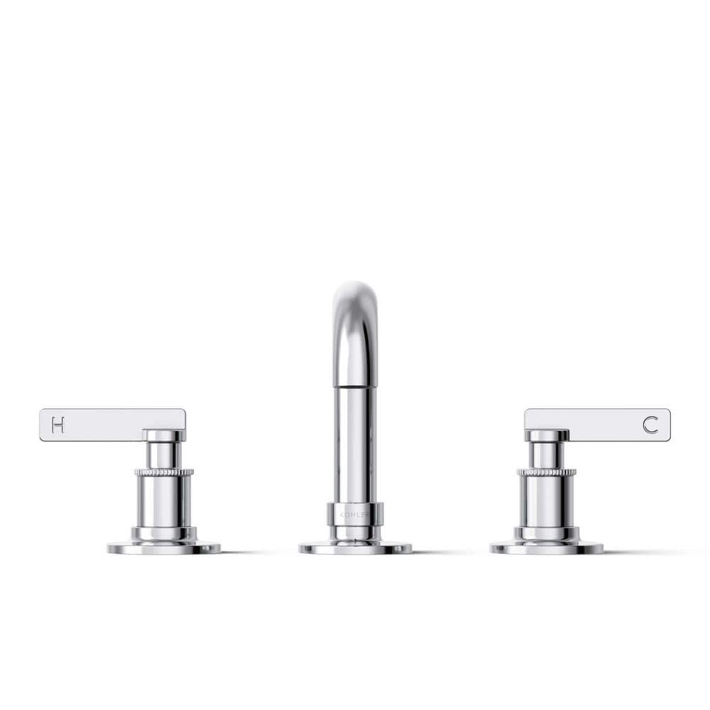 Polished Chrome Widespread Bathroom Sink Faucet with Knurled Levers