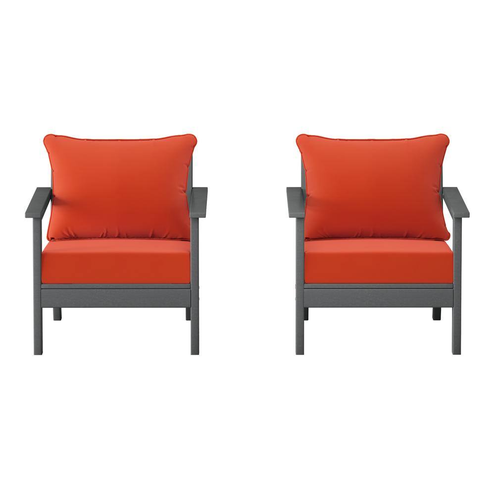 Birchwood Gray Outdoor Patio (Set of 2) Deep Seating HDPE Lounge Chairs w/ Orange Cushions price history on PriceWatchPro