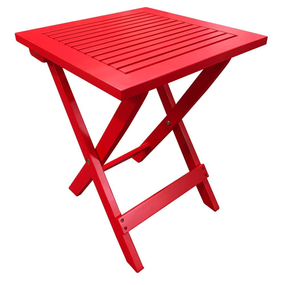 Red Acacia Wood Folding Square Outdoor End Table