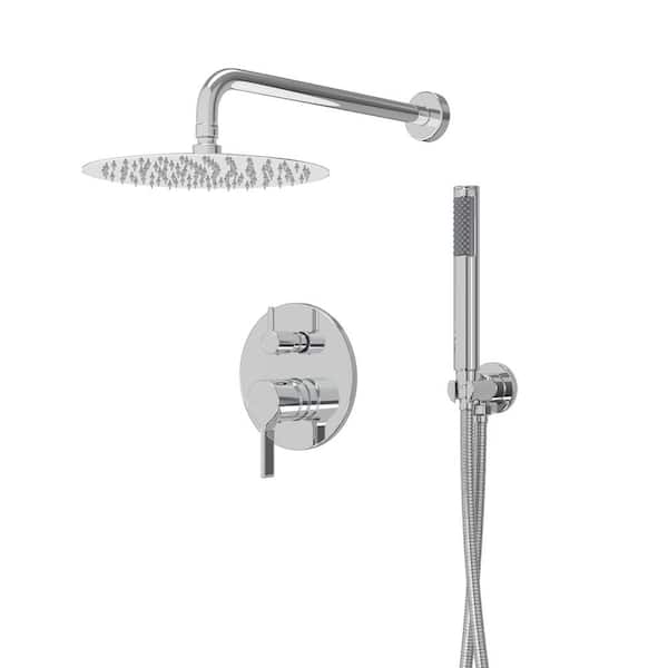 Unbranded 2-Spray 10 in. Wall Mounted Hand Shower and Fixed Shower Head Combo 2.5 GPM  Dual Shower Faucet in Chrome