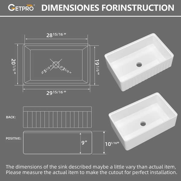 30 in. L x 20 in. W Undermount Workstation Dual Mount Single Bowl White Fireclay Farmhouse Kitchen Sink with Accessories