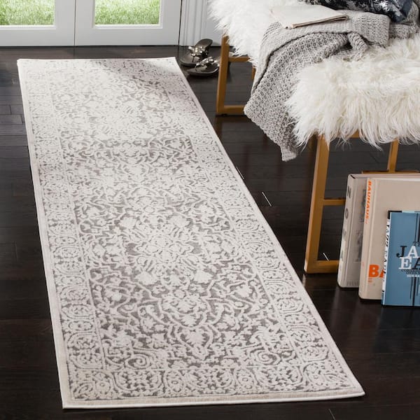Reflection 2 ft. x 12 ft. Dark Gray/Cream Oriental Runner Rug