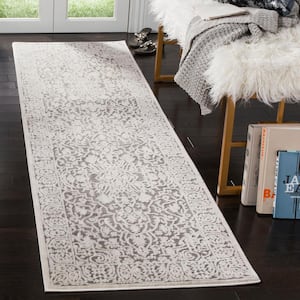 Reflection Dark Gray/Cream 2 ft. x 8 ft. Distressed Floral Runner Rug