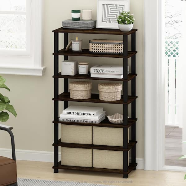 Furinno Turn-S-Tube 22 in. Tall Amber Pine/Black Wood 4-Shelf