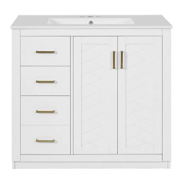 36 in. Freestanding White Bath Vanity with White Ceramic Top Unassembled