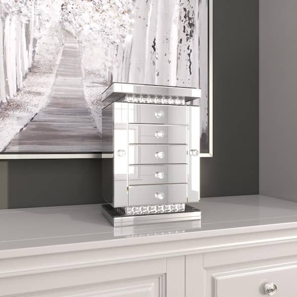 Litton Lane Silver Wood Mirrored 5 Drawers Jewelry Box with Crystal  Embellishments 040891 - The Home Depot