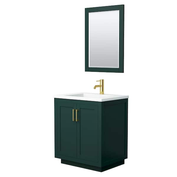Wyndham Collection Miranda 30 in. W x 22 in. D x 34.25 in. H Single Sink Bath Vanity in Green with Matte White Solid Surface Top and Mirror