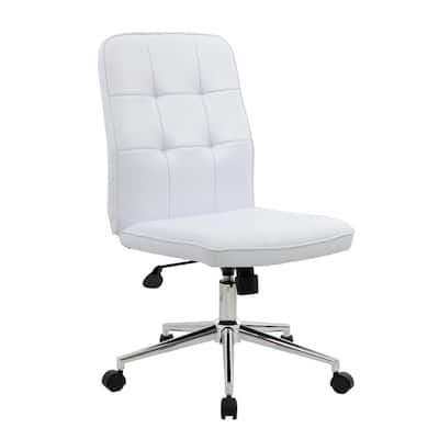 Contemporary Task Chair White Vinyl and Ergonomic Seat Height Adjustment