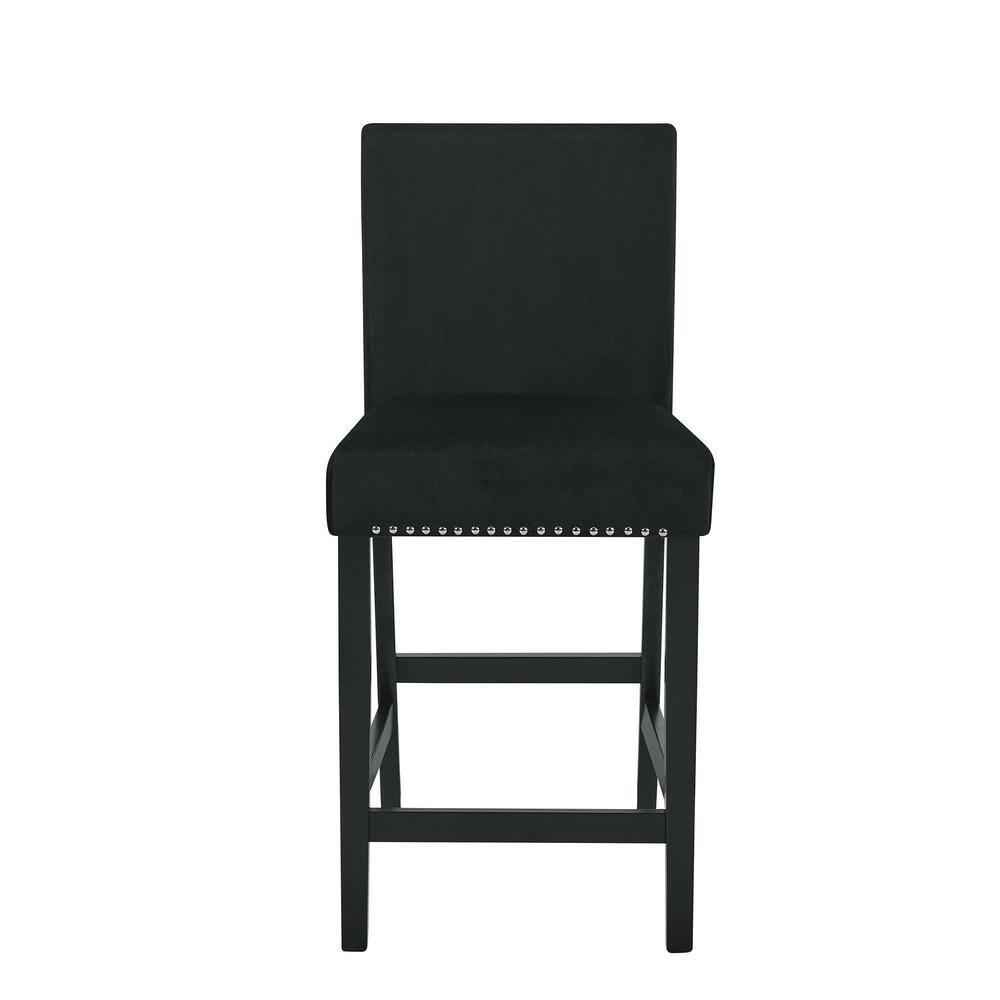 Celeste 39.5" Black Velvet Upholstered Counter Chair with Silver Nailhead Trim
