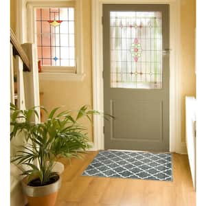 Trellisville Collection Cotton Teal 2 ft. x 3 ft. Jute Backing Non Slip Indoor Area Rug