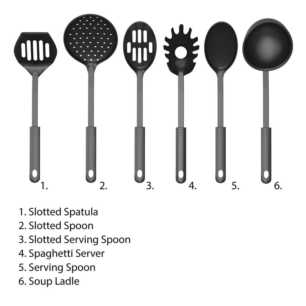 Black 6-Piece Plastic Kitchen Utensil Set with Ring