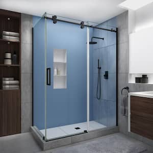 Langham XL 44-48 in. x30 in. x80 in. Sliding Frameless Shower Enclosure StarCast Clear Glass in Oil Rubbed Bronze Left