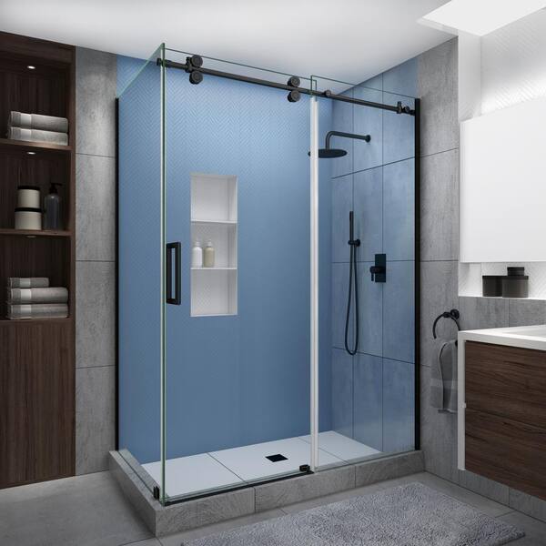 Aston Langham XL 64-68 in. x38 in. x80 in. Sliding Frameless Shower Enclosure StarCast Clear Glass in Oil Rubbed Bronze Left