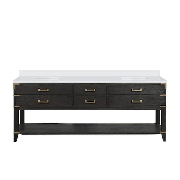 Irvington 80 in. W x 22 in. D Black Oak Double Bath Vanity with White quartz Top