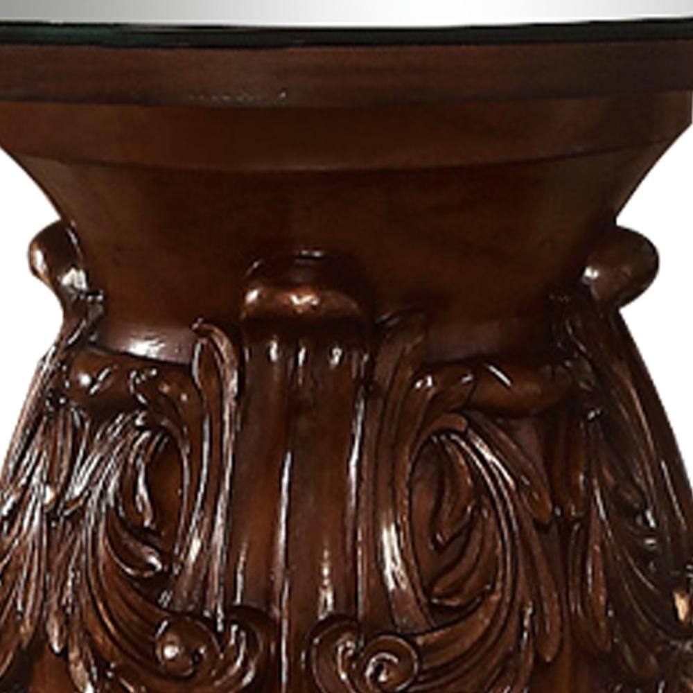Vendome Cherry and Clear Glass Round Pedestal Dining Table