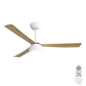 52 in. Smart Indoor White Ceiling Fan with LED Light and Remote Control 3-Colors Adjustable and Reversible DC Motor