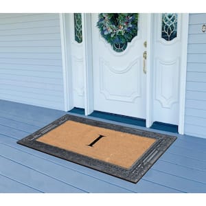 A1HC Sketch Border Black/Beige 24 in. x 36 in. Rubber and Coir Heavy Duty Easy to Clean Monogrammed I Door Mat