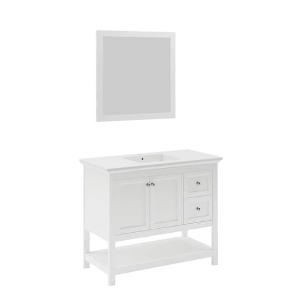 Fresca Manchester 42 in. Single Sink Shaker-Style White Bath Vanity with White Quartz Top, Integrated Sink and Mirror