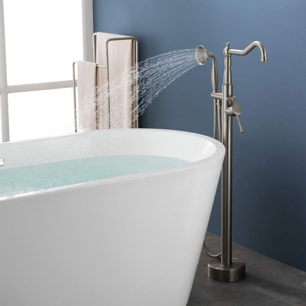 Brushed Nickel Freestanding Tub Faucet with Hand Shower