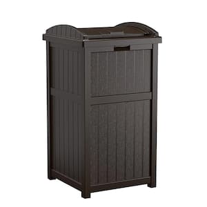 33 Gal. Brown Resin Outdoor Hideaway Patio Trash Can With Lid
