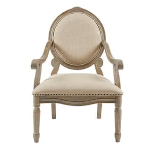 Cole Beige Exposed Wood Arm Accent Chair