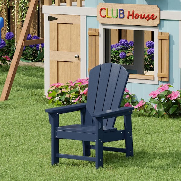Children's Laguna Outdoor Patio All Weather Fade Resistant Kids Poly Plastic Adirondack Chair in Navy Blue