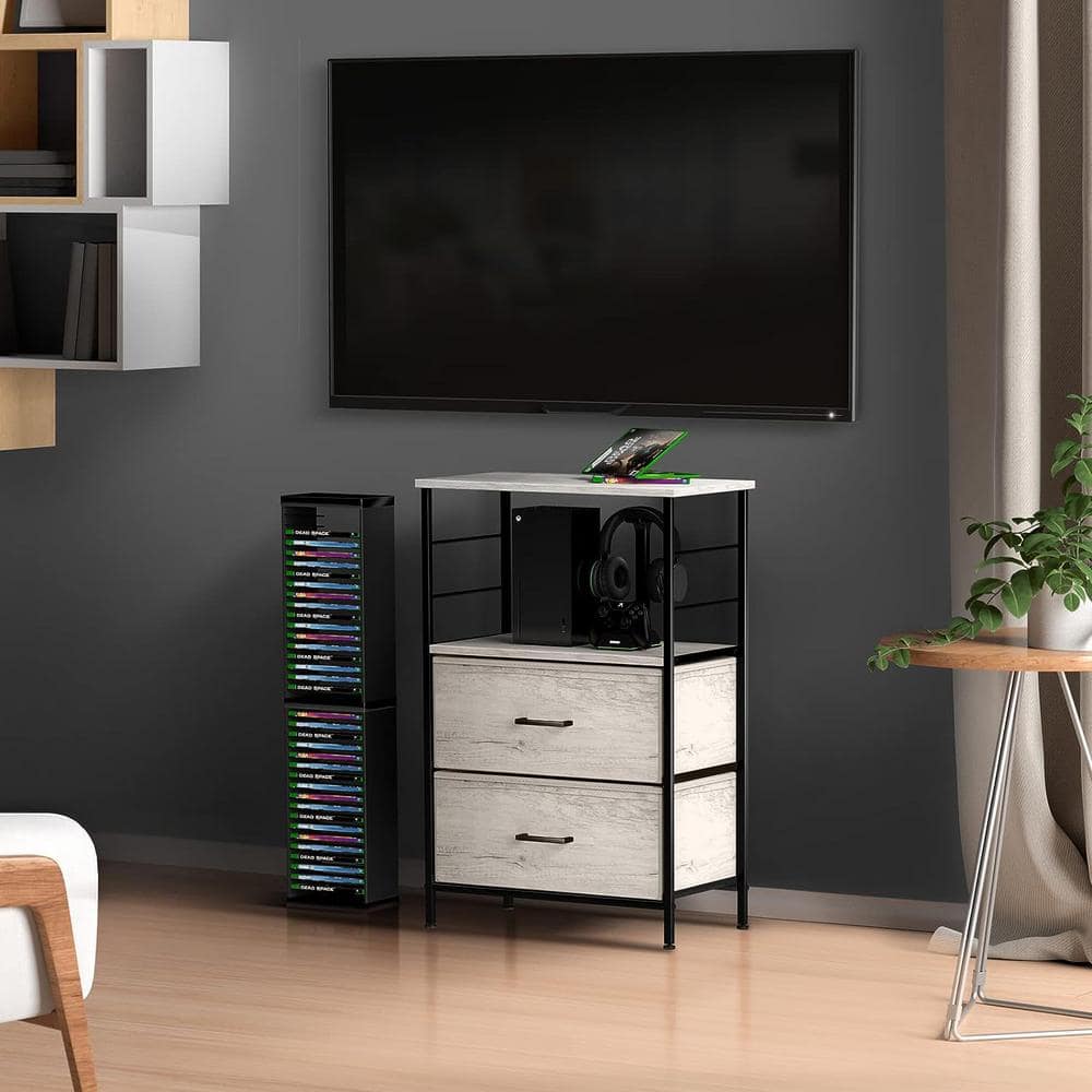 Cream 2-Drawer Nightstand with Steel Frame and Wood Top