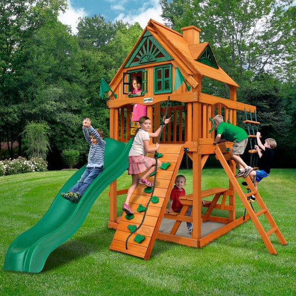 chateau tower swing set with wood roof