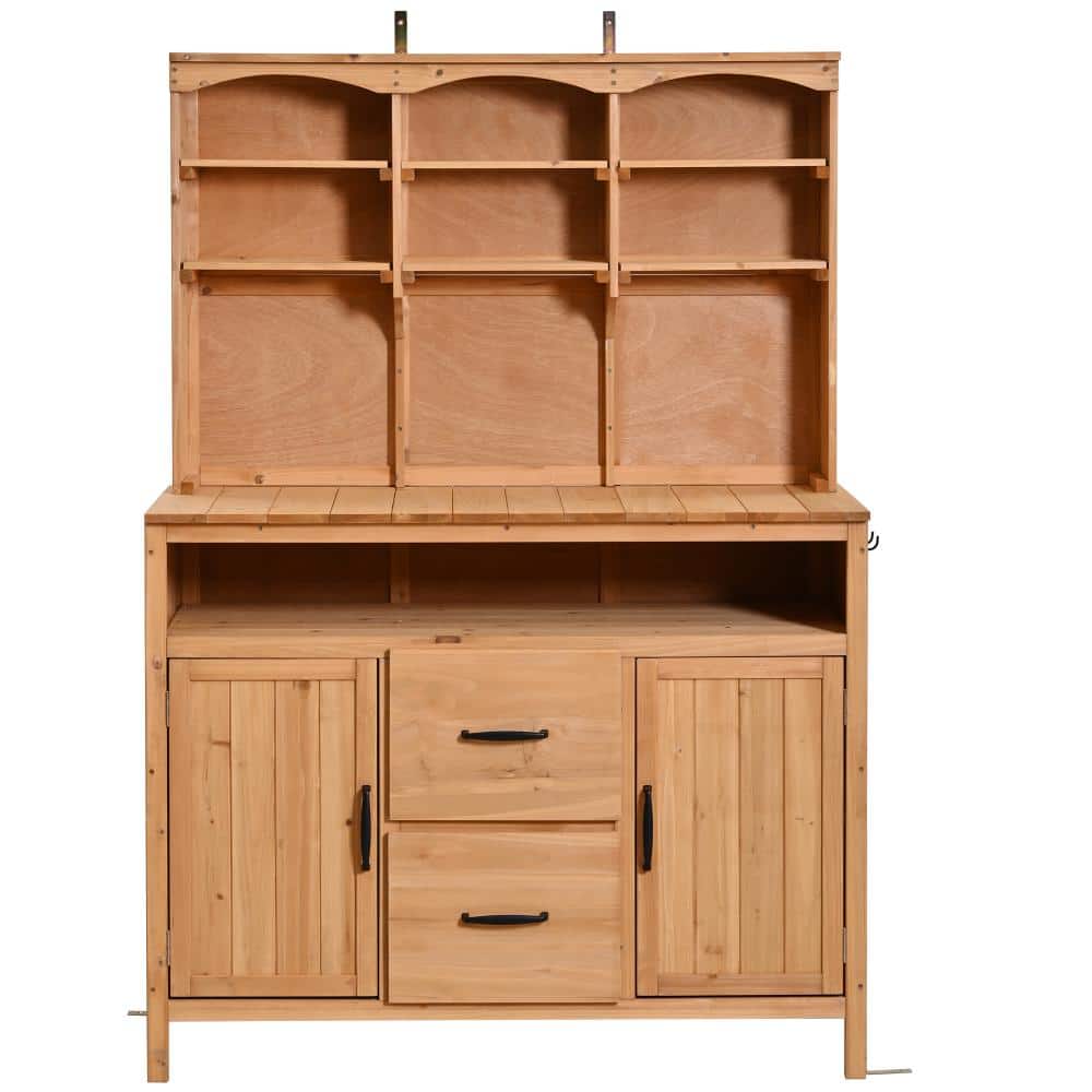 45.3 in.W x 20.5 in.D Natural Wood Potting Bench with Drawers, Bottom Cabinet