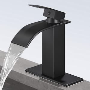 Arc Waterfall Single Handle Single Hole Bathroom Faucet in Black