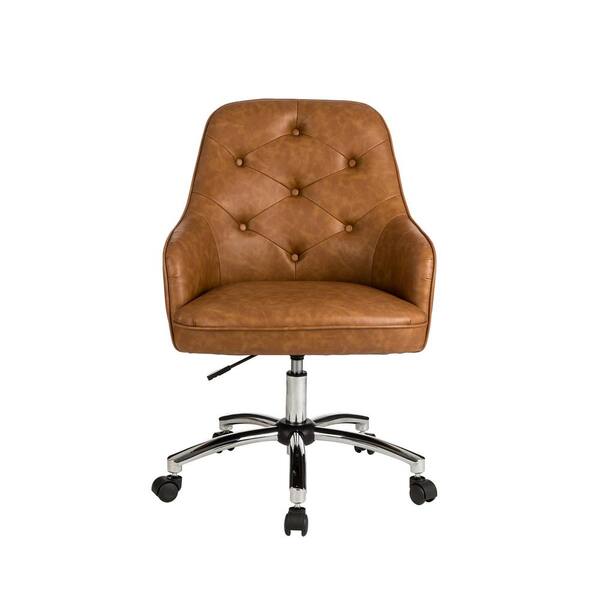Glitzhome 39 75 In H Camel Brown, Leather Swivel Office Chair