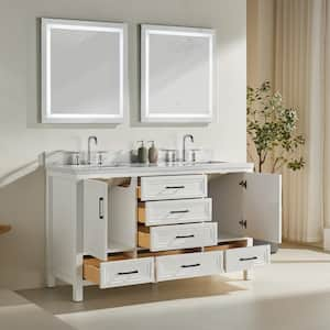 60 in. W x 22 in. D x 36 in. H Double Sink Bath Vanity in White with White Ceramic Top