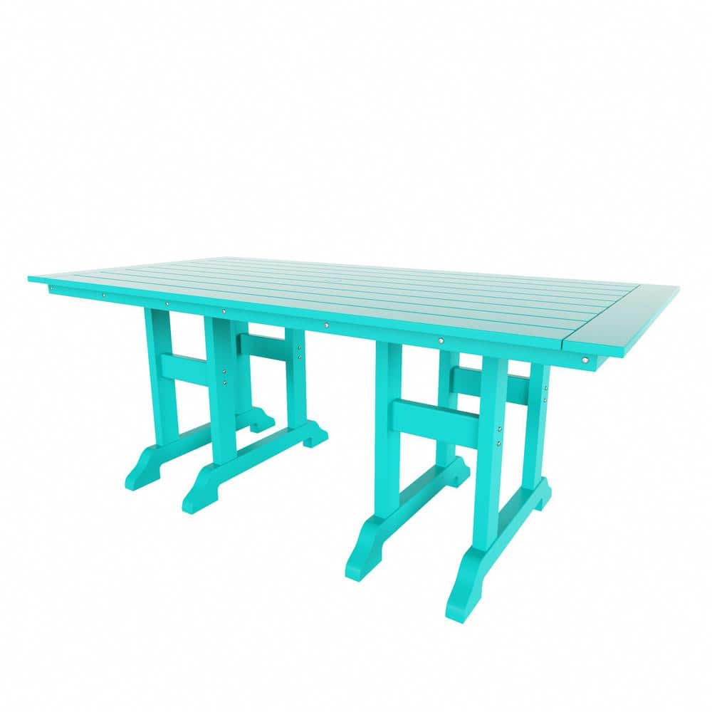 Hayes 71 in. All Weather HDPE Plastic Outdoor Dining Rectangle Trestle Table with Umbrella Hole in Turquoise price history on PriceWatchPro